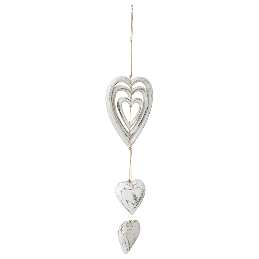 Willow &amp; Silk Handmade 30cm White Wooden 3 Hearts Hanging Wall Art