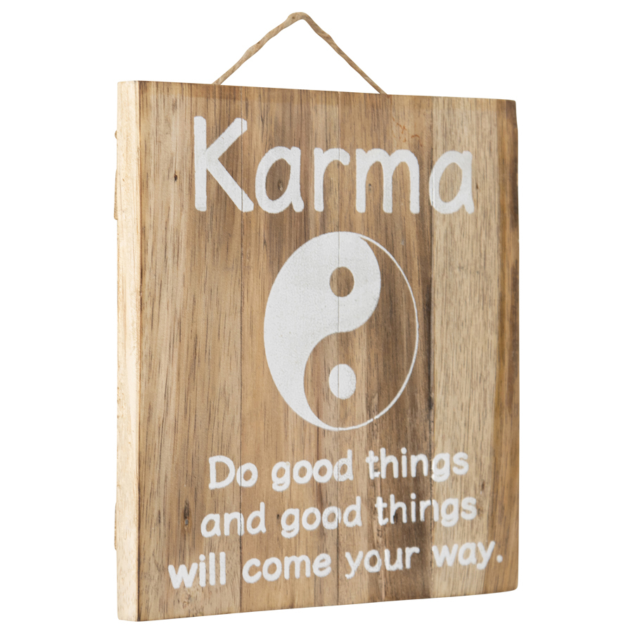 Willow &amp; Silk Handmade Wooden 20cm &#39;Karma&#39; Plaque Sign Wall Art