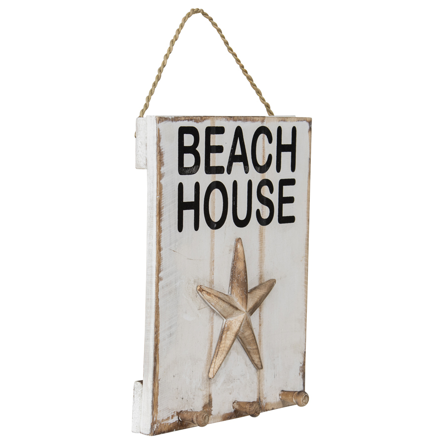 Willow &amp; Silk Handmade 24cm White &#39;Beach House&#39; 3D Shell Sign Wall Art