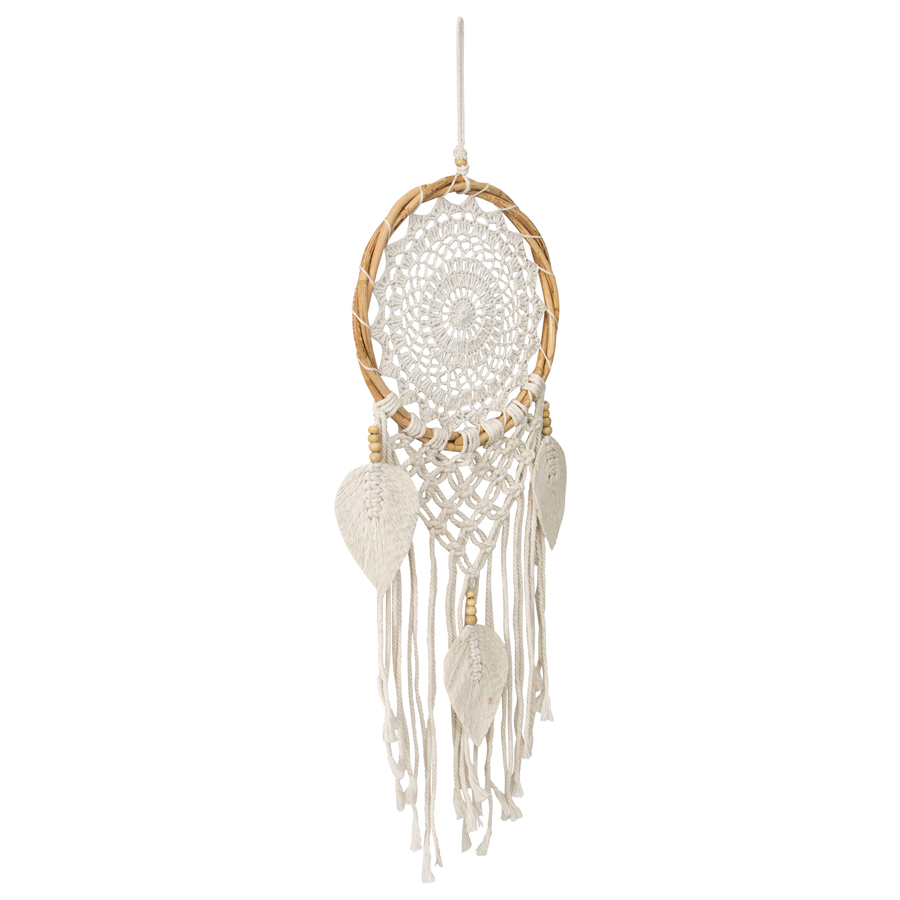 Willow &amp; Silk Handmade Hanging 70cm Boho Dreamcatcher w/ Leaf Shaped Tassel