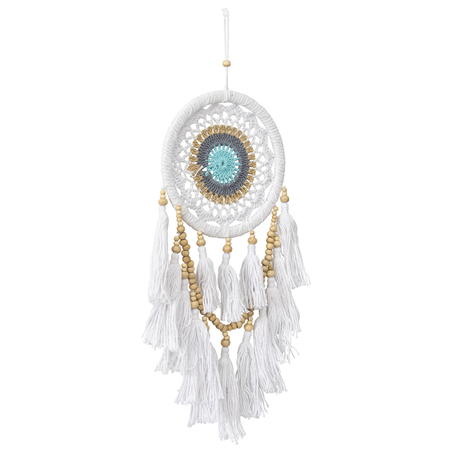 Willow &amp; Silk Handmade Hanging 47cm White Boho Dreamcatcher w/ Tassel/Beads