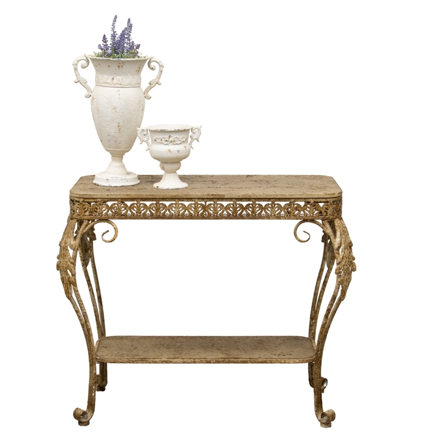 Willow &amp; Silk Metal 75cm Taupe Tuscan Fleur Console Table w/ Shelf