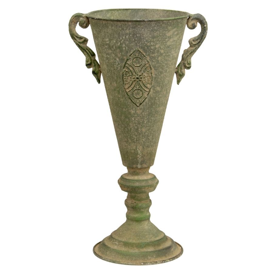 Willow &amp; Silk Metal 40cm Taupe 2-Handle Tuscan Flute Urn/Pot/Vase