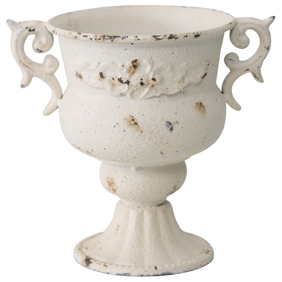 Willow &amp; Silk Metal 18cm 2-Handle White Garden Trophy Pot/Planter Urn 