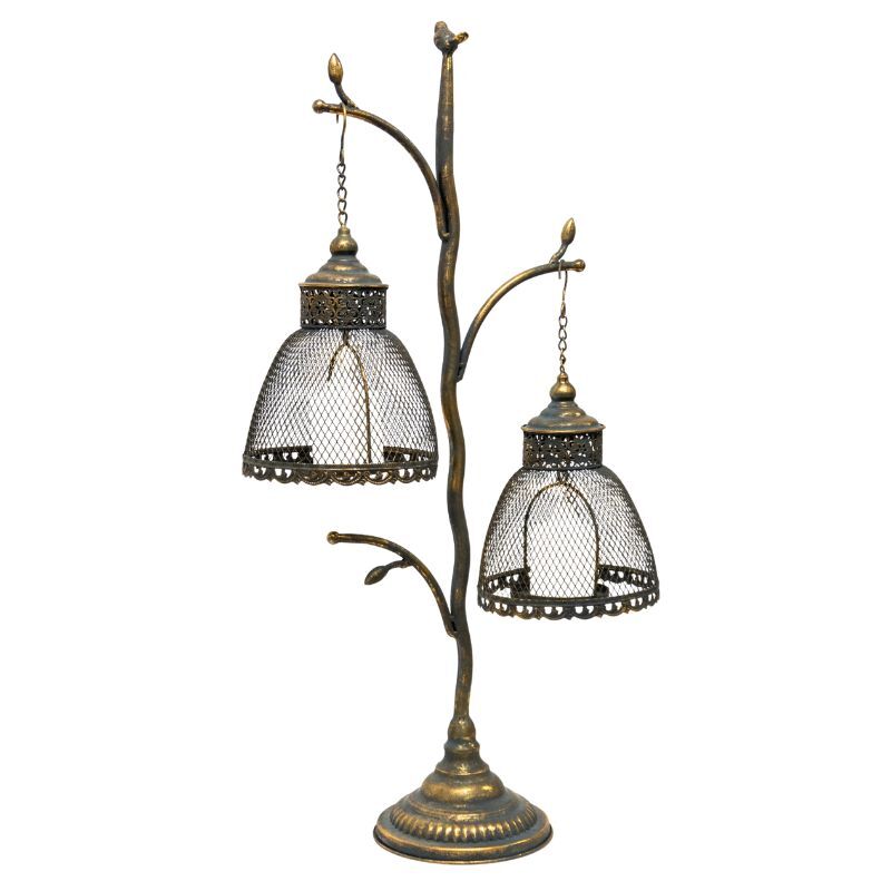 Willow &amp; Silk Lustre Branched Stand with ShadedPillar Candleholders 43x19x83cm