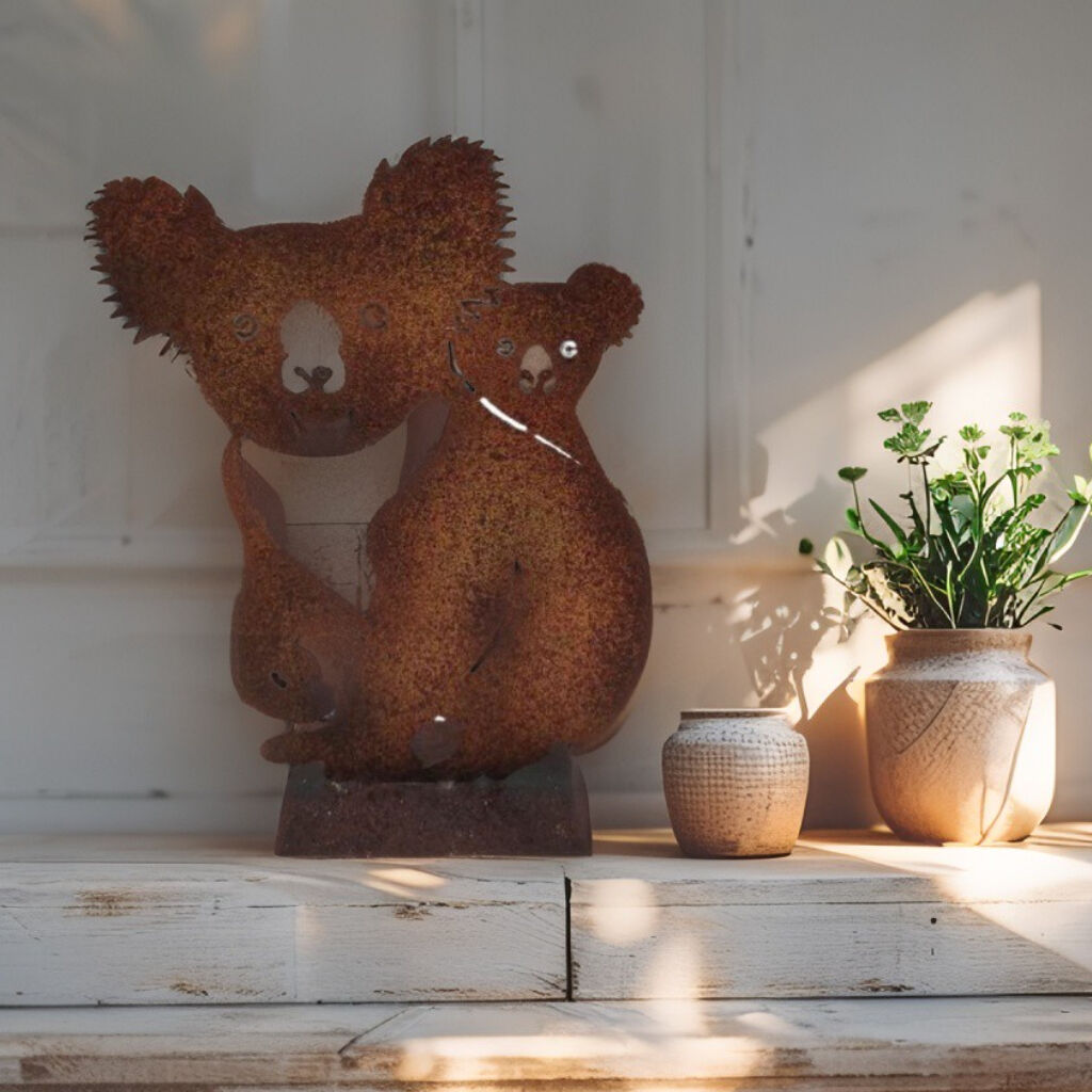 Willow &amp; Silk Laser - cut Koala + Baby on Base 27x10x34cm