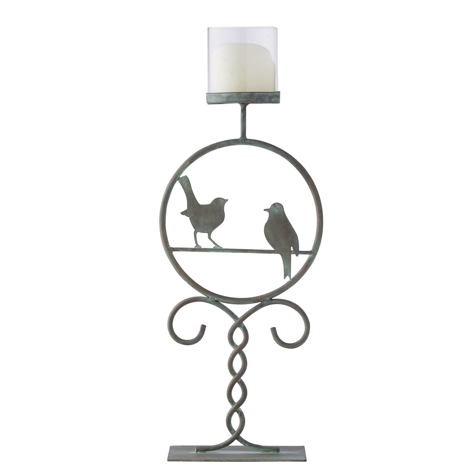 Willow &amp; Silk Pillar Candleholder w/2 Birds 18x9x46cm