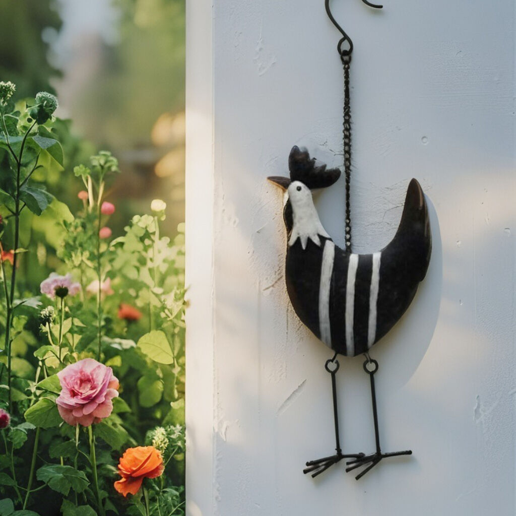 Willow &amp; Silk Hanging Black + White Stripe Chook 12x2.5x18-38cm