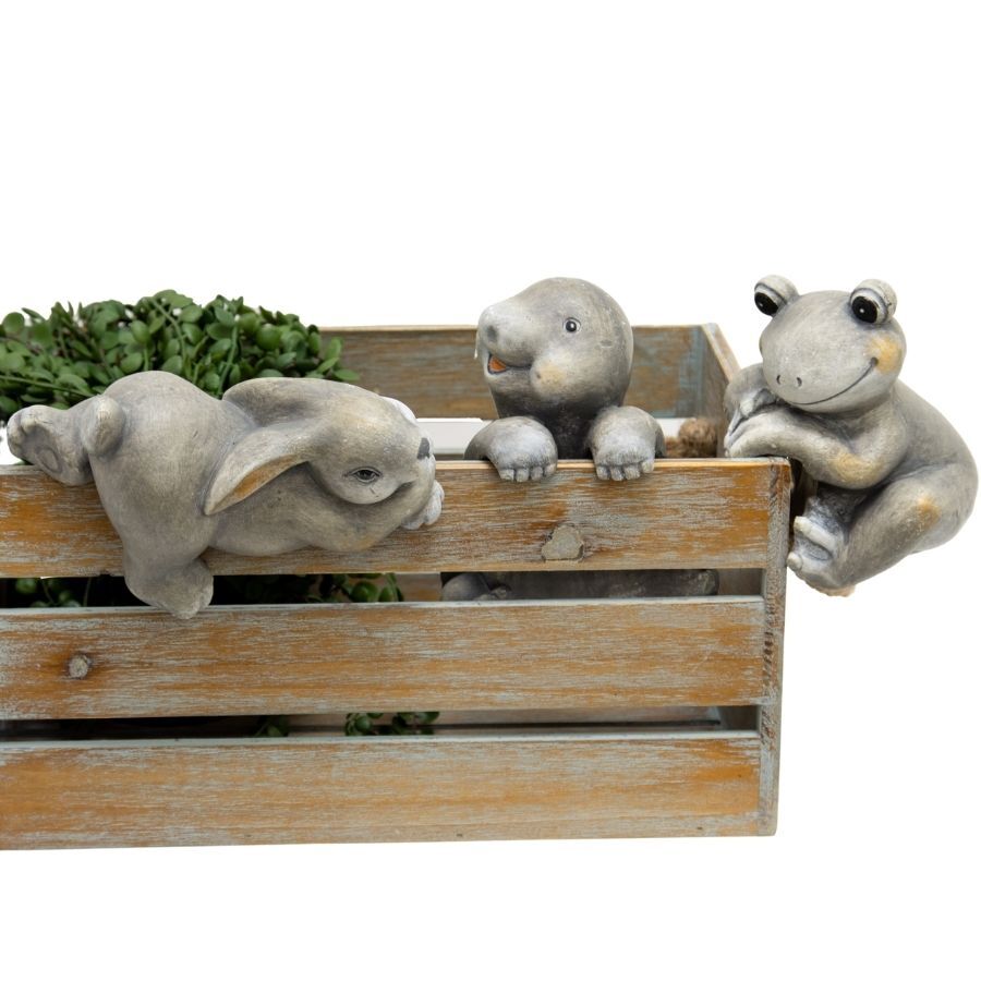 3x Willow &amp; Silk Little Animals16/15/12cm Turtle/Rabbit/Frog Garden Decor