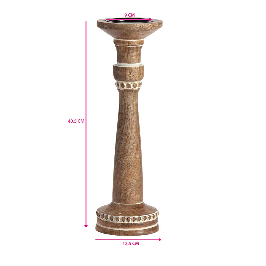Willow &amp; Silk Handmade 40cm Wooden Pillar Candle Holder