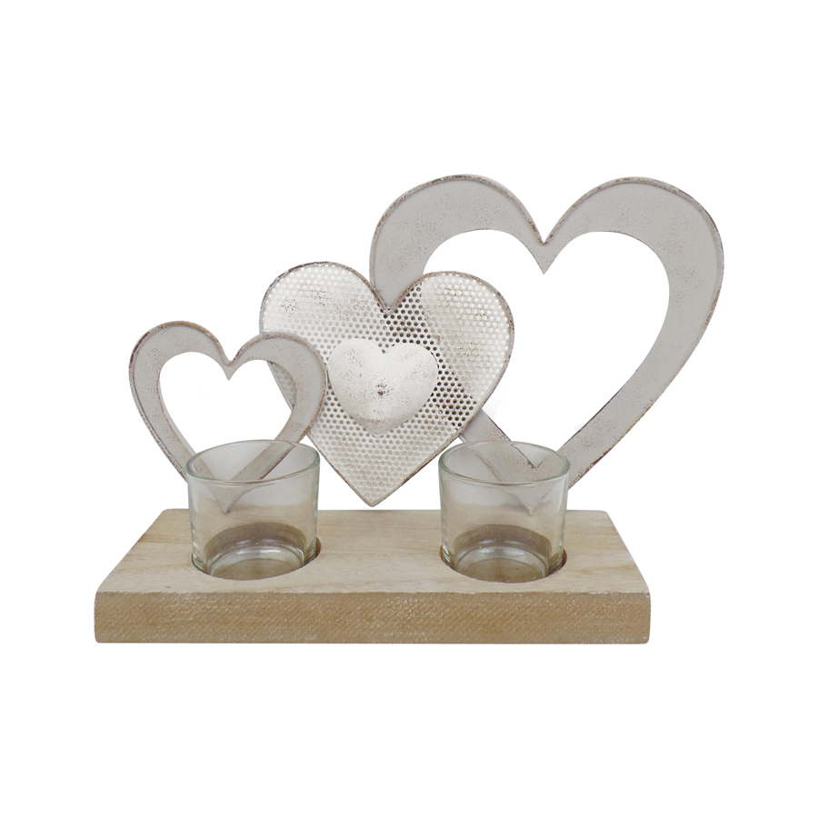 Willow &amp; Silk 25cm Triple Hearts w/ 2 Tea Light Candle Holders