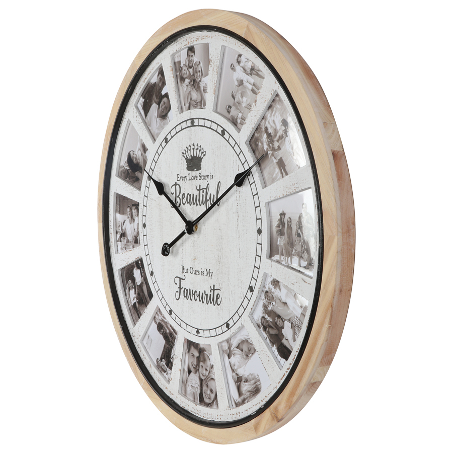 Willow &amp; Silk Round &#39;Our Love Story&#39; Collage Digital Wall Clock 70cm