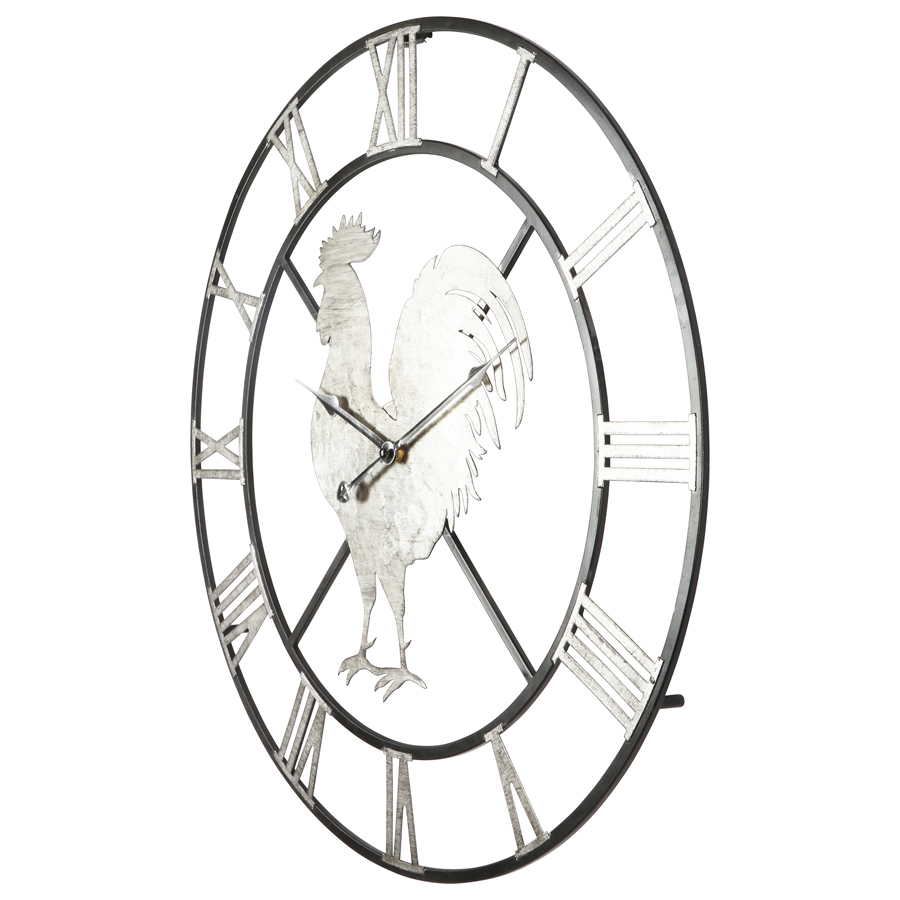 Willow &amp; Silk Metal Round 60cm Roman Numeral Rooster Wall Clock 