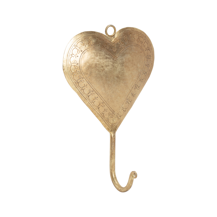 Willow &amp; Silk Antique Gold 19cm Set of 4 Coat/Scarf Heart Wall Hooks