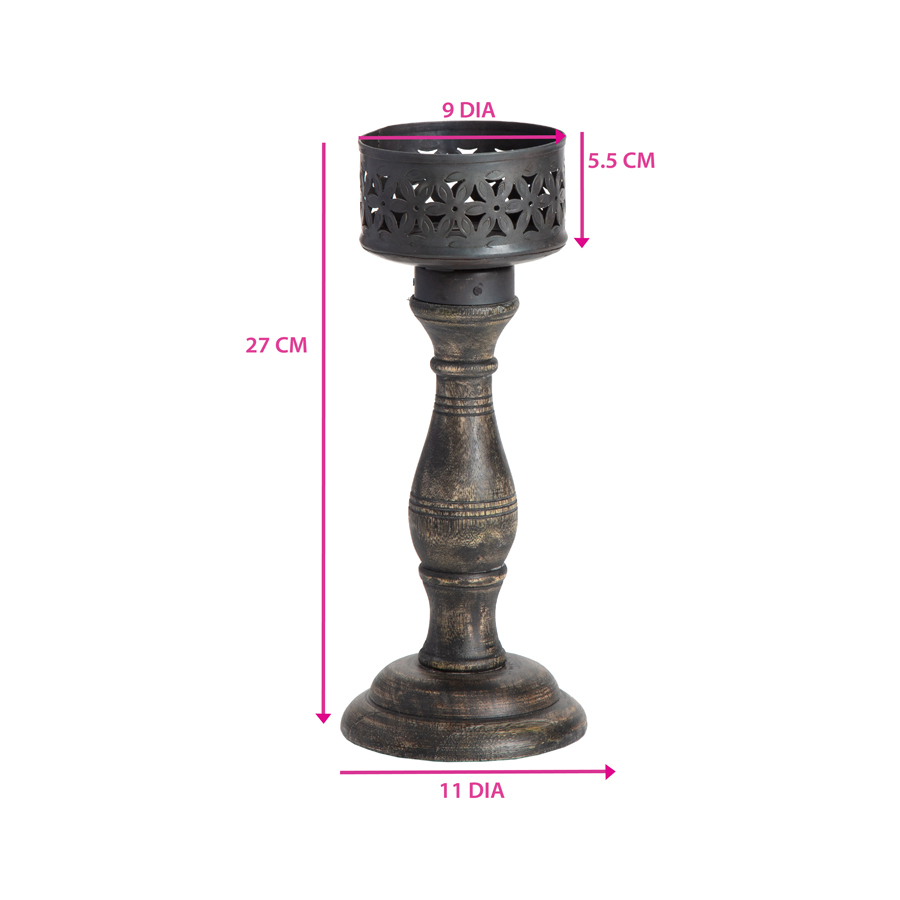 Willow &amp; Silk Handmade Vintage Black 27cm Baroque Pillar Candle Holder