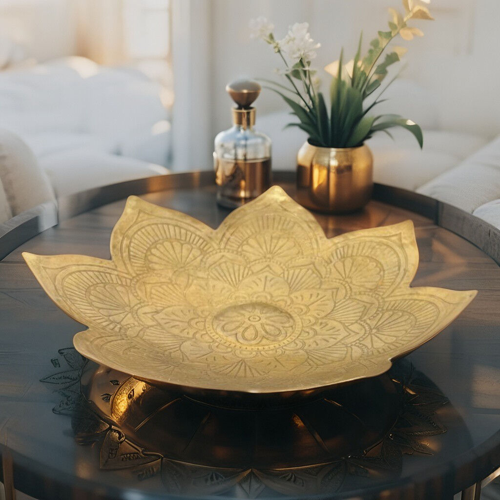 Willow &amp; Silk Handmade 28cm Metal Pressed Mandala Golden Bowl
