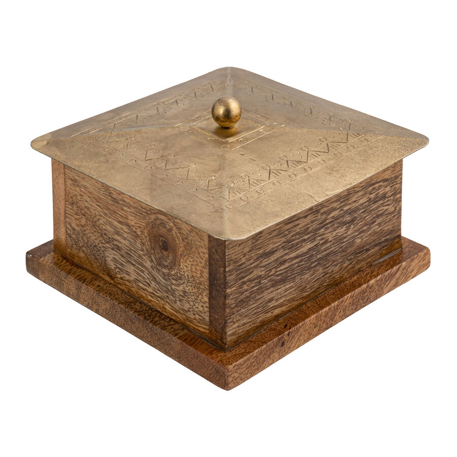 Willow &amp; Silk Handmade 12.5cm Golden Trinket Box w/Metal Pressed Lid