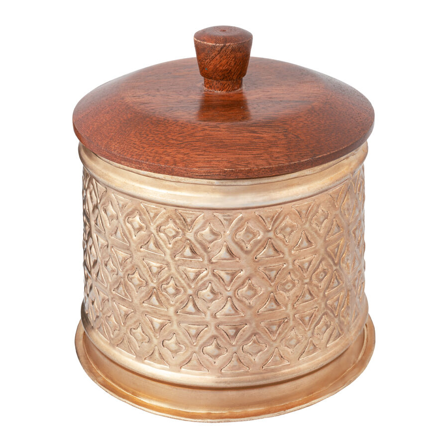 Willow &amp; Silk Handmade 14cm Golden Metal Trinket Box w/ Wooden Lid