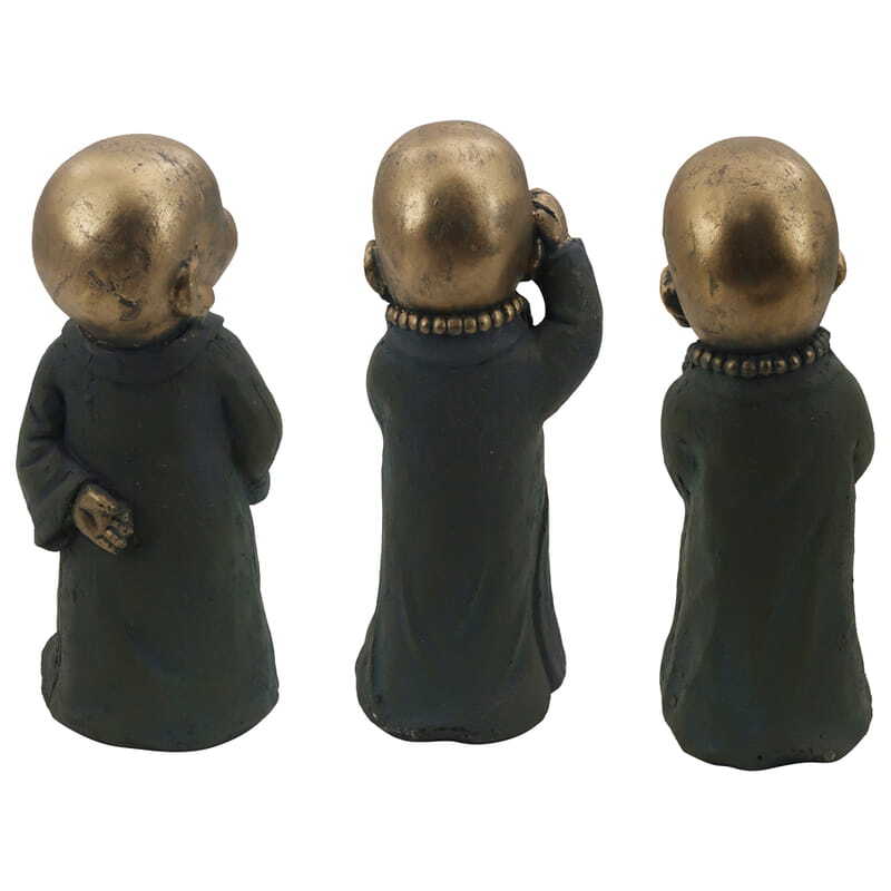 Willow &amp; Silk 33cm Golden Set of 3 Little Feng Shui Monk Statues