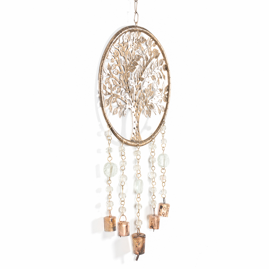 Willow &amp; Silk Handmade Metal 64cm Tree of Life w/ Beads &amp; Bells Wind Chimes