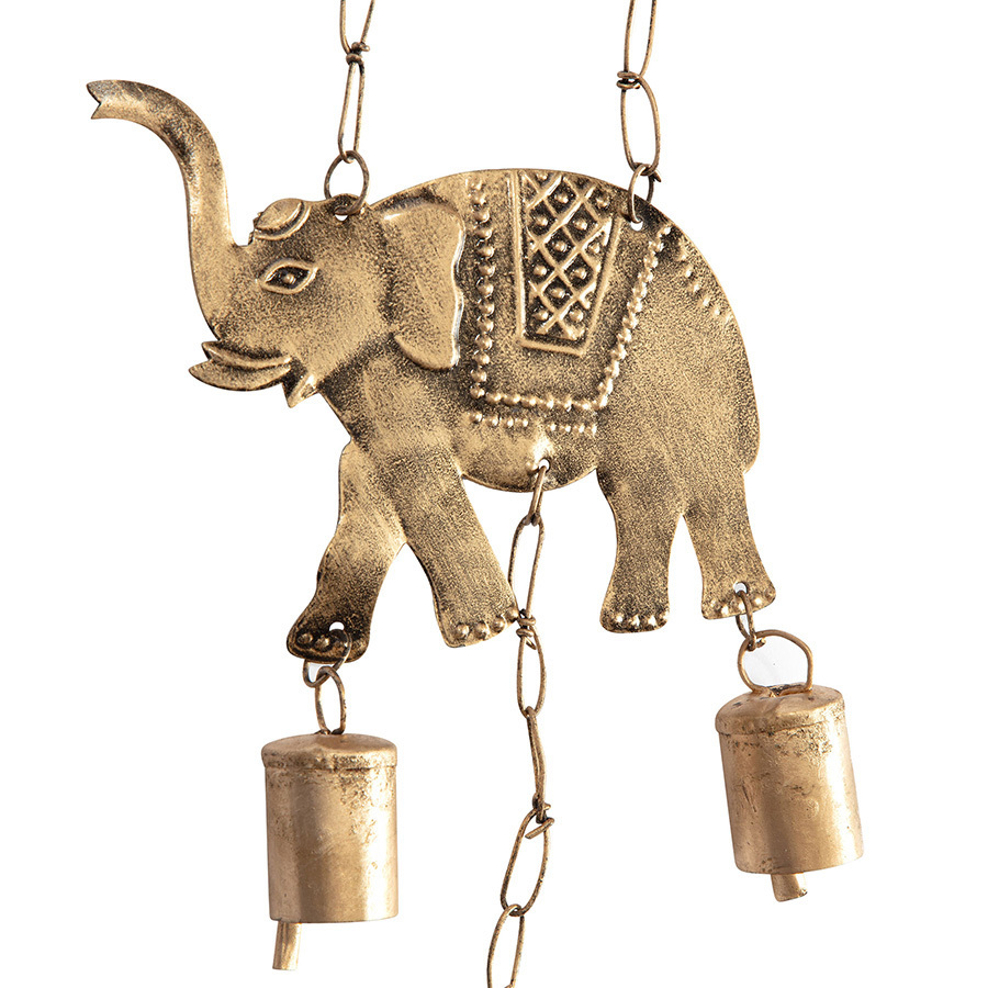 Willow &amp; Silk Handmade Hanging Metal 72cm Golden Elephants Door Chime