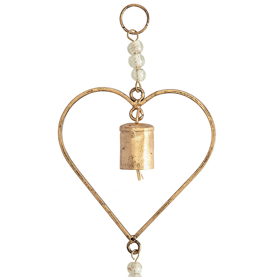 Willow &amp; Silk Handmade Hanging 56cm Distressed Gold 3 Hearts Door Chime