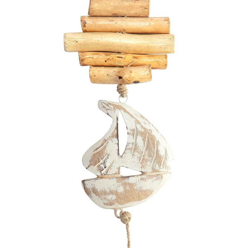 Willow &amp; Silk Handmade 52cm Wooden Hanging Sailboat w/ Bell Decor