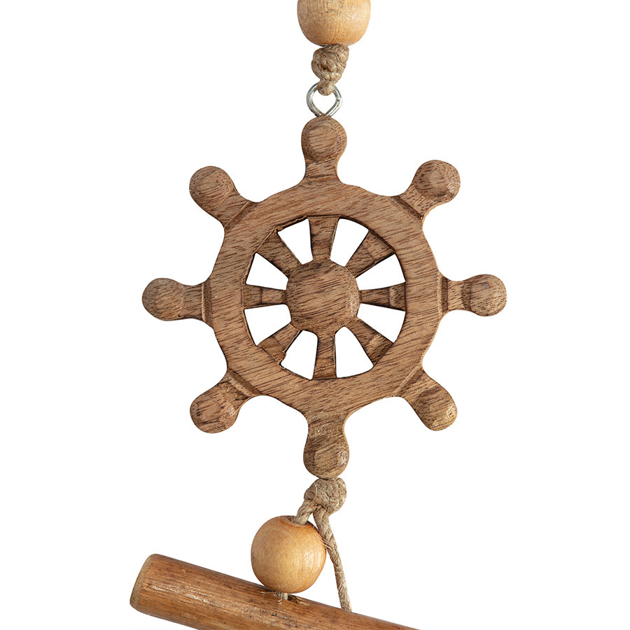 Willow &amp; Silk Handmade Hanging 55cm Helm/Ship Wheel w/ Bell Decor