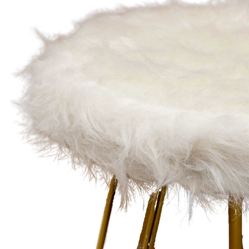 Willow &amp; Silk 3-Golden Legged 30cm Stool w/ White Faux Fur