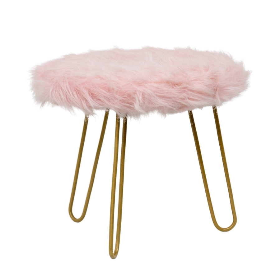 Willow &amp; Silk 3-Golden Legged 30cm Stool w/ Pink Faux Fur