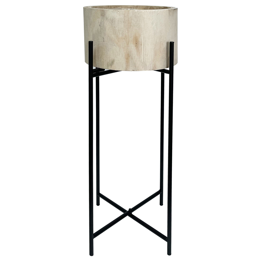 Willow &amp; Silk Round Decorative 66cm Black Pot Planter w/Stand