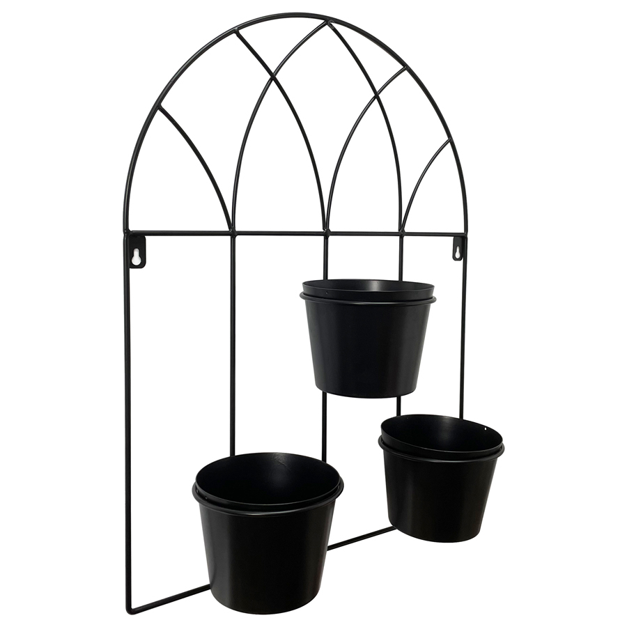 Willow &amp; Silk Black 52cm Arch 3-Pot Metal Wall Planter