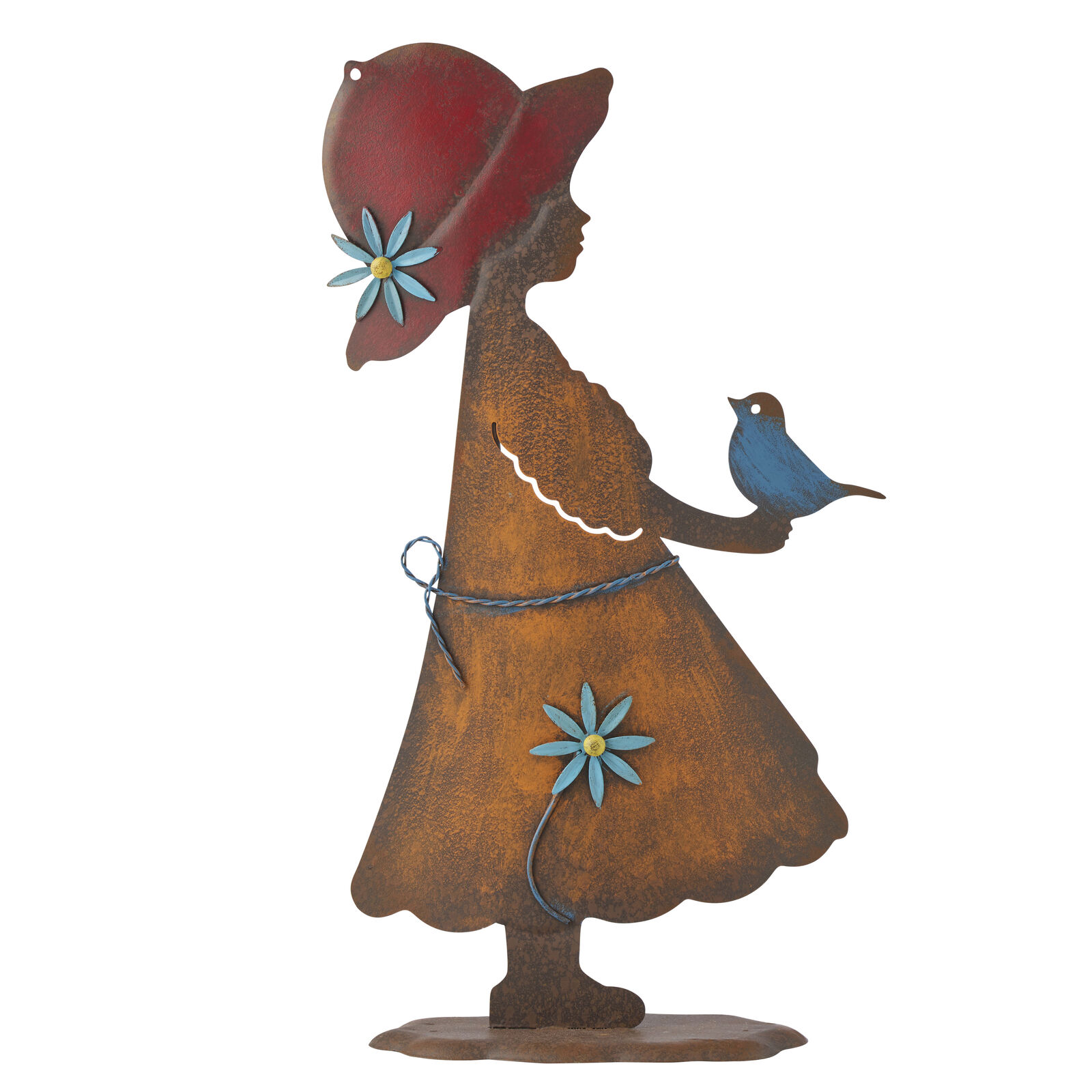 Willow &amp; Silk Colourful Girl w/Bird Garden Statue 23.5