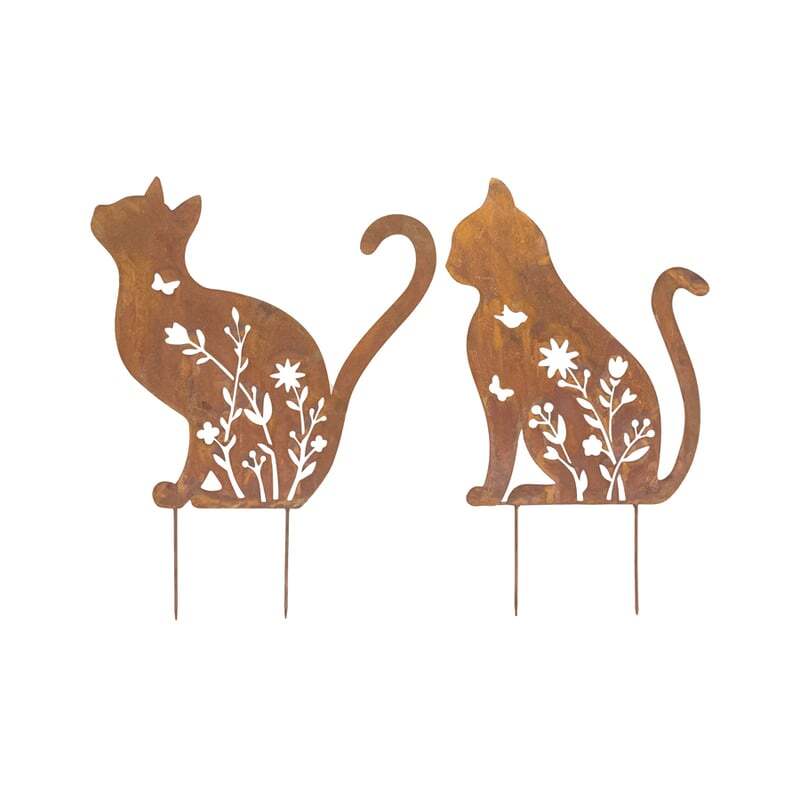 Willow &amp; Silk Cat Outdoor Garden Stakes Set of 2