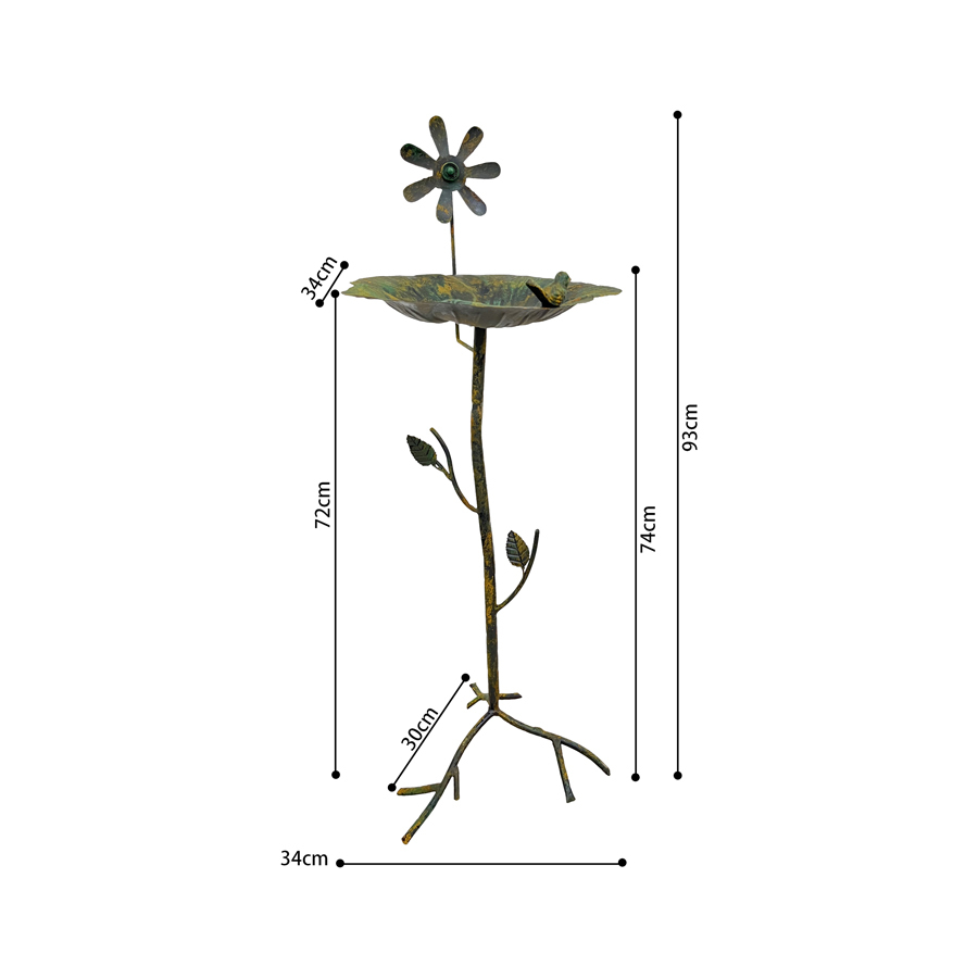 Willow &amp; Silk 93cm Tall Lily Pad Metal Standing Bird Feeder
