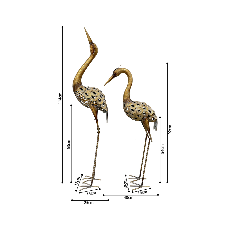 Willow &amp; Silk Metal 114cm/92cm Set of 2 Garden Crane Figurine/Statue