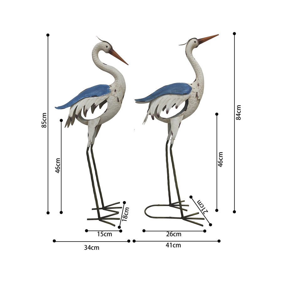 Willow &amp; Silk Metal 87cm/84cm Set of 2 Coastal Egret Crane Couple Statue 