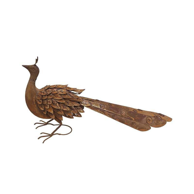 Willow &amp; Silk Big Rust Metal Peacock Figurine 88cm