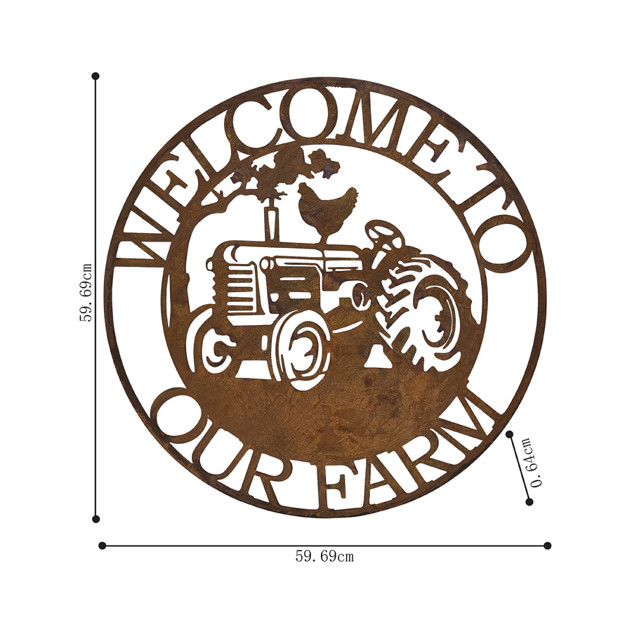 Welcome to our Farm Round Laser-Cut 60cm Wall Art - Rust