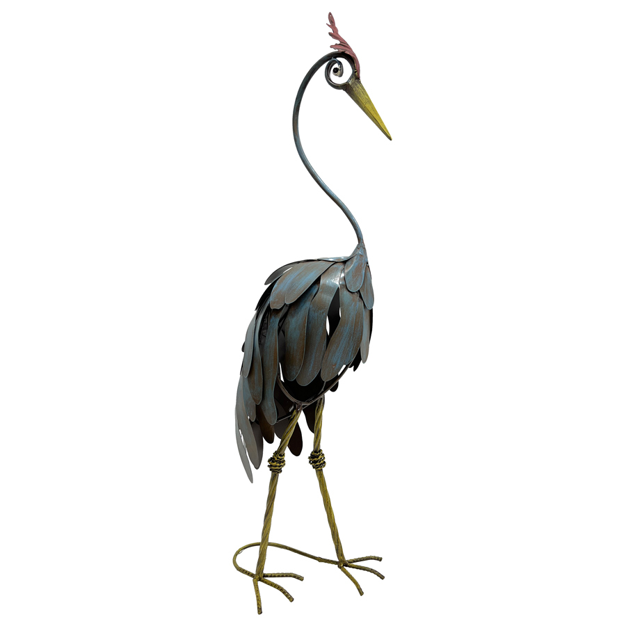 Willow &amp; Silk Metal 70cm Large Crane Looking Down Figurine