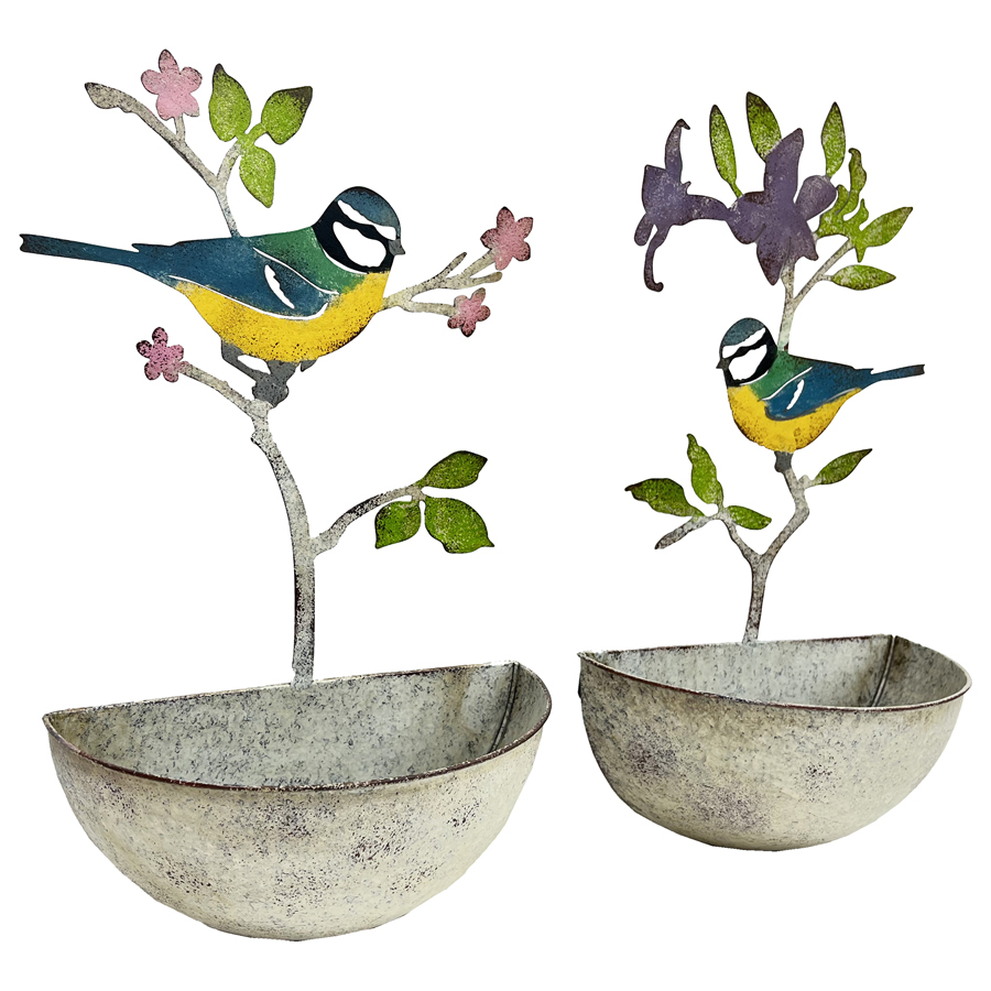 Willow &amp; Silk 40cm Set of 2 Bird/Tree Wall Planters/Pots