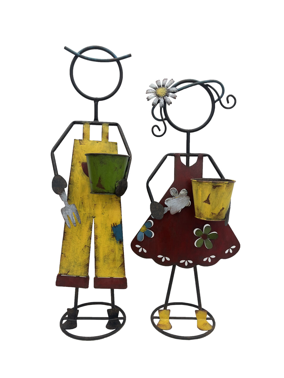 Willow &amp; Silk Metal 82cm/ 72cm Set of 2 Colourful Farm Kid Garden Planters