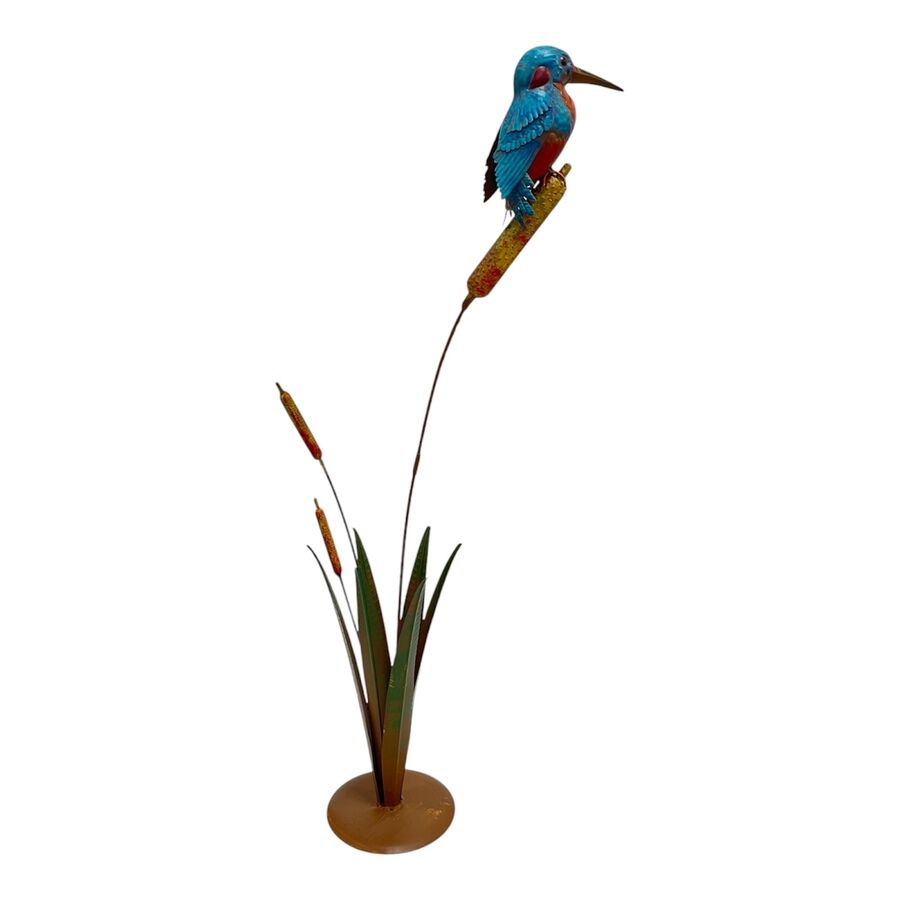 Willow &amp; Silk Tranquil Kingfisher on Bulrush Garden Statue 