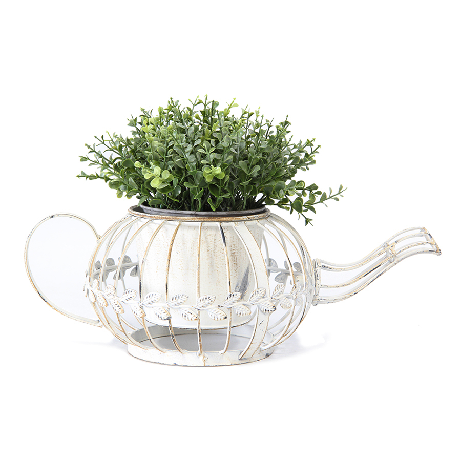 Willow &amp; Silk Antique White 36cm Teapot/Kettle Planter w/ Handle 