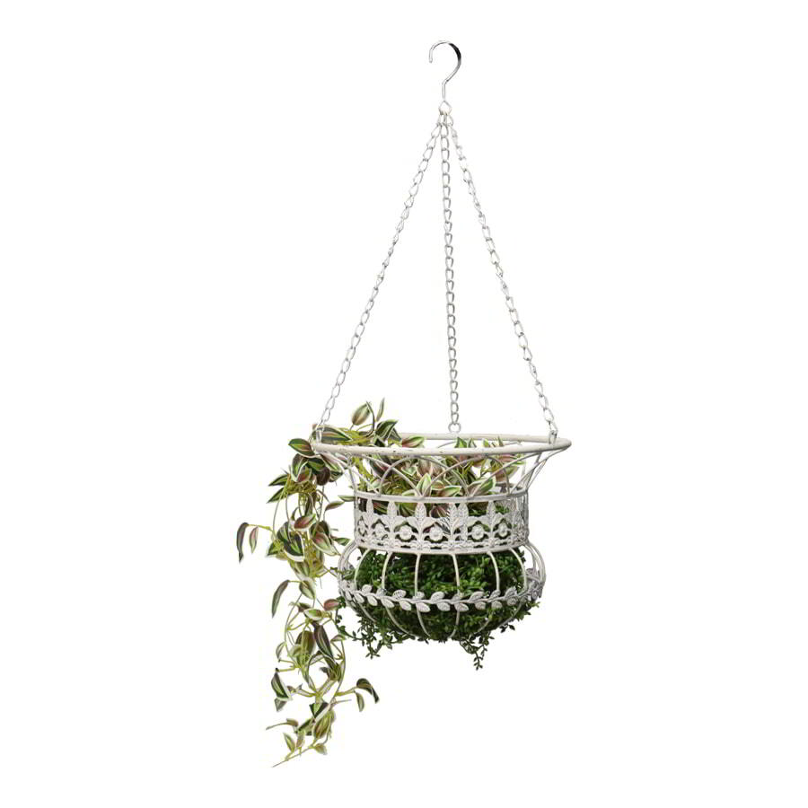 Willow &amp; Silk Antique White Outdoor Hanging Baskets Set of 2