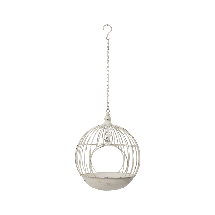 Willow &amp; Silk Metal 68cm White Round Hanging Cloche Dome Bird Feeder