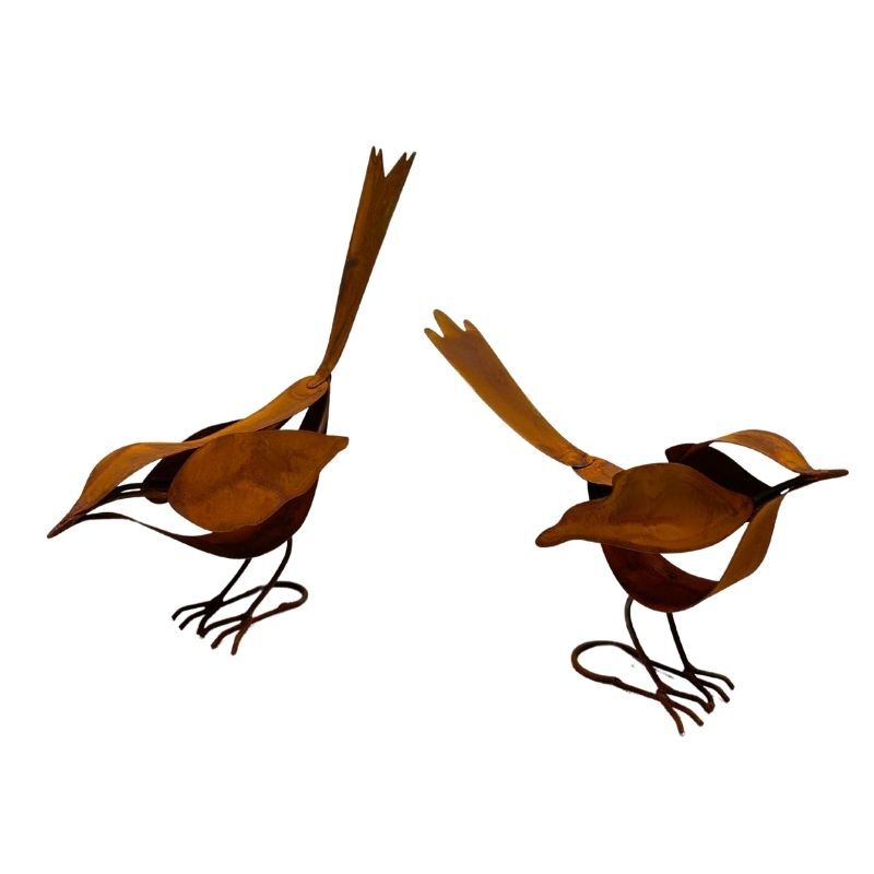 Willow &amp; Silk Set/2 Asst Rust Decorative Birds (with potential stakes) 17x8x16.5cm