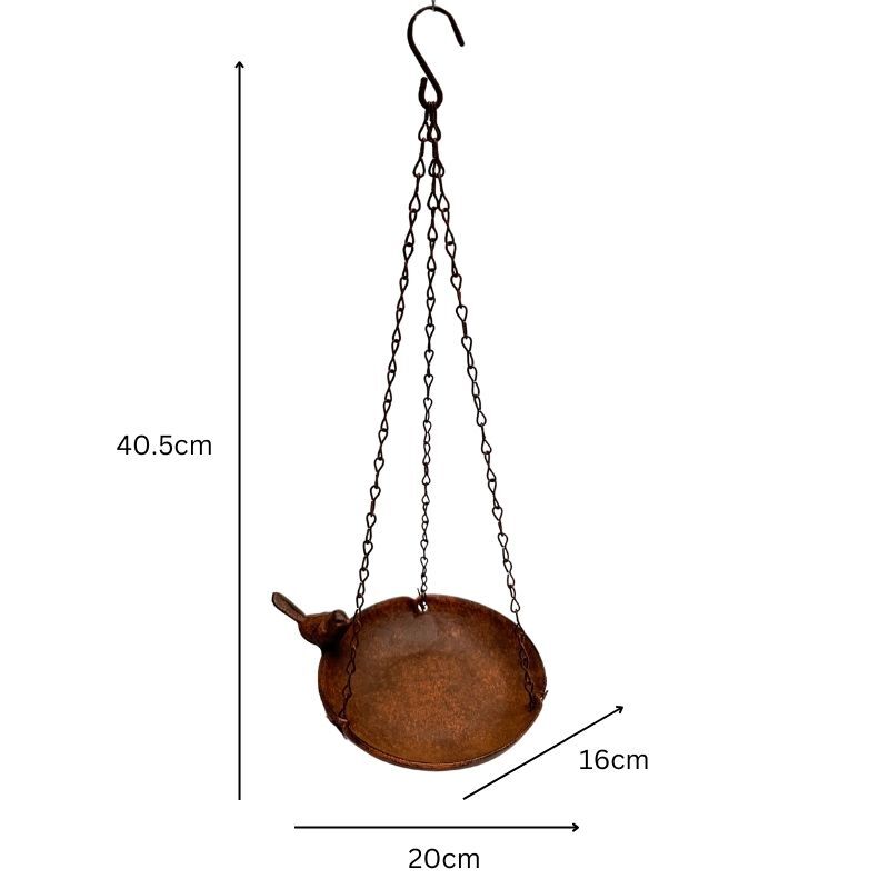 Willow &amp; Silk Hanging Cast-Iron Rust BIRDFEEDER W/Bird 40x25x30cm