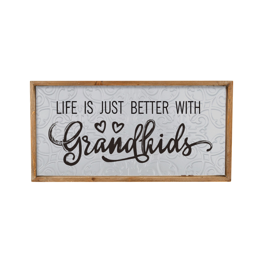 Willow &amp; Silk Pressed Metal Timber Framed 60cm &#39;Grand Kids&#39; Sign Wall Art