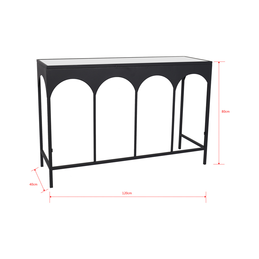 Willow &amp; Silk Metal 120cm Black Arch Glass Top Console Table